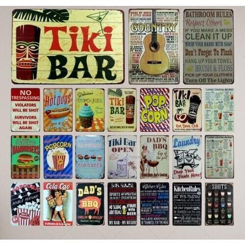 Tiki Bar Tin Signs Kitchen Rules Metal Plate Garage Wall Pub Restaurant Home Art Decor Vintage Iron Poster Cuadros A-1009