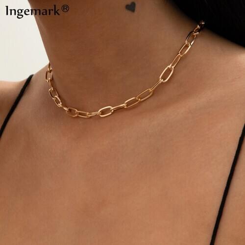 Punk Cuban Curb Chain Necklace Choker for Women Gold Color Geometric Pendant Necklaces Boho Maxi Statement Party Jewelry 2021