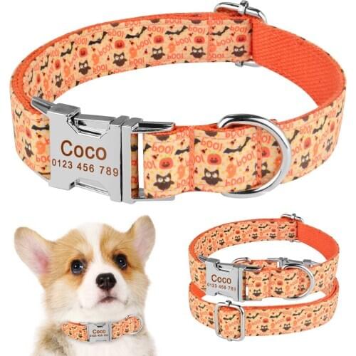Personalized Dog Collar Floral Nylon Small Large Pet Free Engraved Name ID XS-L