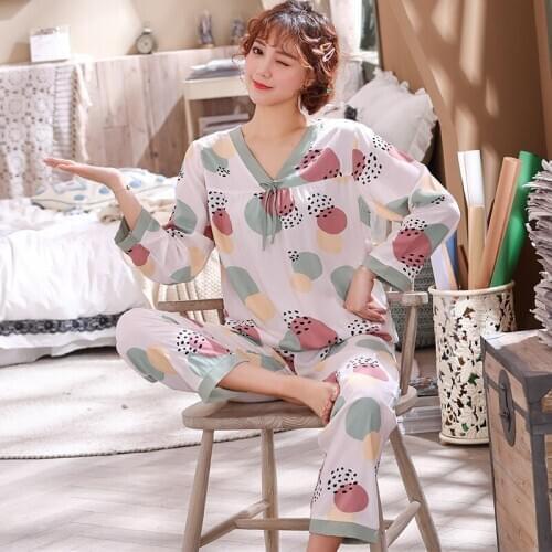 JULYS SONG Floral Printed Womens Pajamas 2 Pieces Sleepwear Female Long Sleeve Elastic Waist Nightwear Womens Pajamas Set