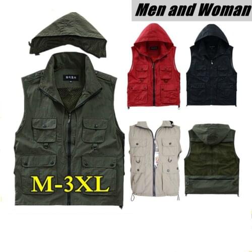 Casual Quick Dry Vests Men Women Breathable Multi-pocket Hooded Photography Waistcoat Outdoor Camping Hiking Fishing Vests