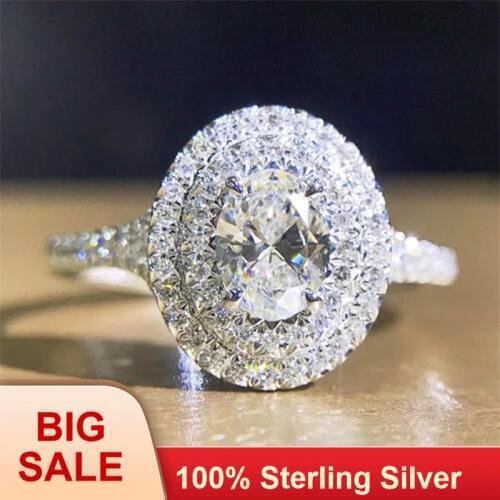 Handmade Lady 100% Soild Silver color ring Oval cut 0.6ct Sona AAAAA Cz Engagement wedding band rings for women jewelry