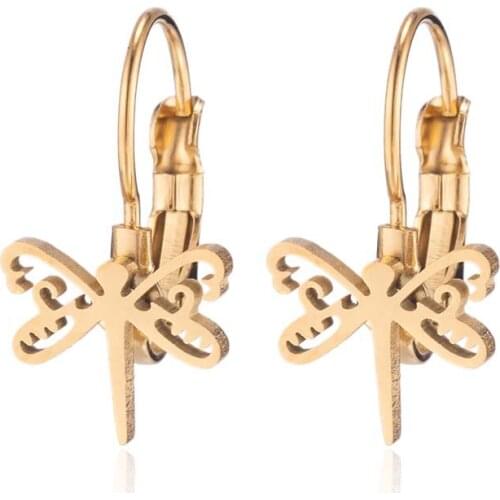 Korean Gold Silver Plated Stainless Steel Origami Dragonfly Earrings For Women Lover Small Stud Hook Earings Jewelry BFF Gift