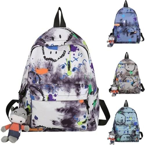 Harajuku Girl Male School Bag Student Schoolbag Graffiti Street Art Pattern Casual Backpack Nylon Ladies Fashion Laptop Backpack
