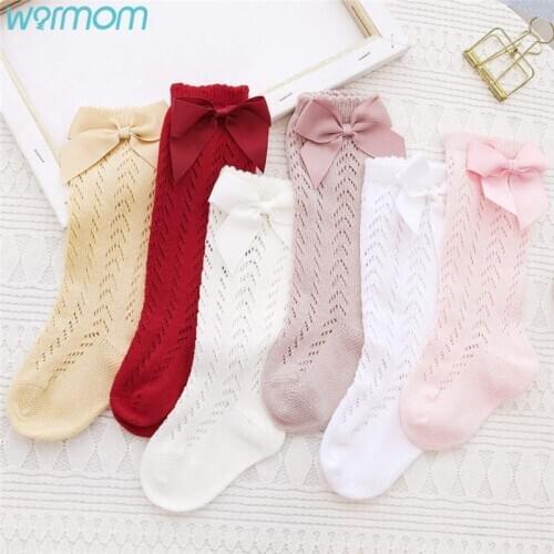 Warmom Baby Infant Boy Girl Socks Newborn Toddler Knee High Socks Bow Knot Solid Cotton Stretch Autumn Winter Tights Leg Warmer