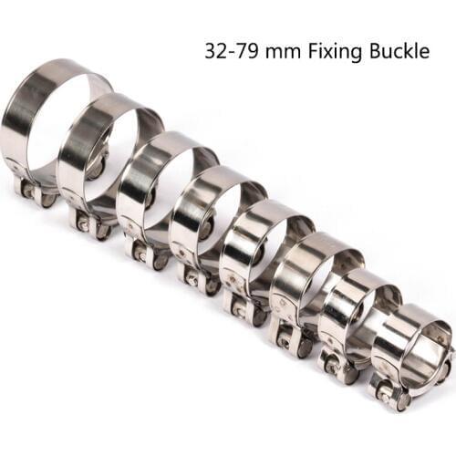 Universal 32-79mm Fixing Buckle Motorcycle Exhaust Accessories Stainless Steel Bracket Modified Exhaust Pipe Adjust Round Buckle