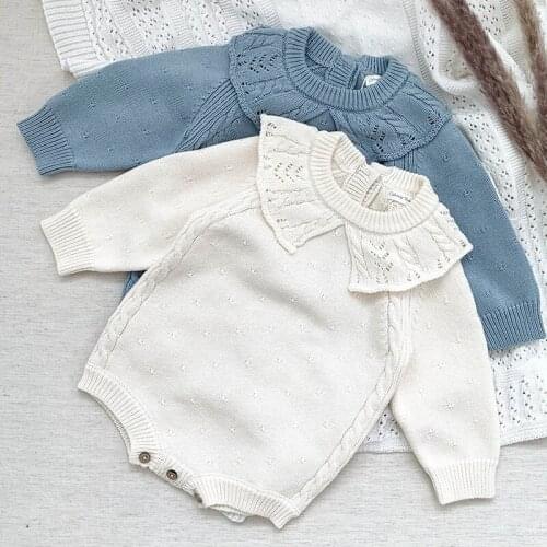 Korean Style Infant Baby Girls Knitting Long Sleeve Jumpsuit Autumn Winter Baby Girls Clothes Toddler Baby Girl Romper