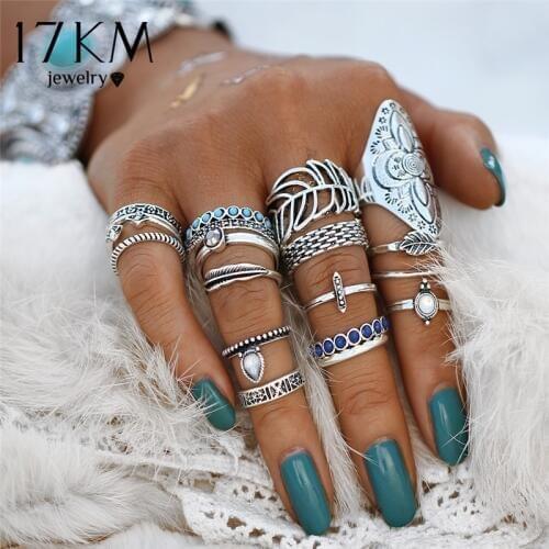 17KM Vintage Flower Leaf Knuckle Midi Ring Sets For Woman Amazing Price Rings Bohemia Stone Anillos Fashion Statement Jewelry