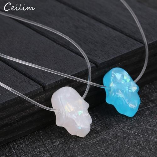 Fashion Hamsa Hand Short Necklace for Women Simple Blue Transparent Opal Pendant Necklace Fatima Chokers Jewelry Collier Femme