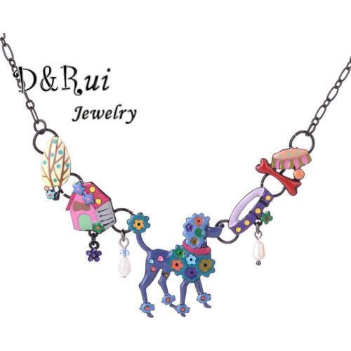 Creative Enamel Alloy Necklace Women Colorful Animal Dog Bones Choker Black Link Chain Necklaces Pendants Fashion Woman Pendant
