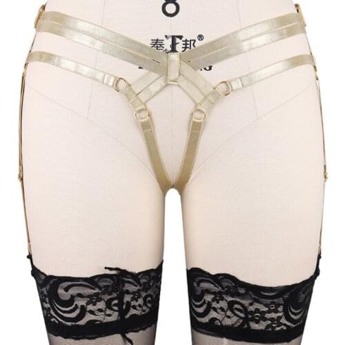 Gold Color Garter Belt Bondage Stockings Leg Harness Punk Sexy Lingerie Goth Body Cage Bottom Panty Garter Body Harness Belt