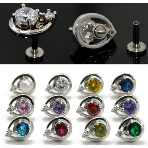 1Pc Dew Drop Teardrop Internally Threaded Labret Ear Tragus Crtilage Earring Lip Ring Stud Jewelry 16g