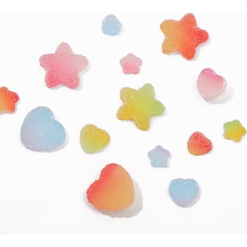 10/20Pcs Colorful Heart Star Cabochon Flatback Resin Charms For Hairpin Jewelry Making DIY Crafts Supplies Phone Shell Decor