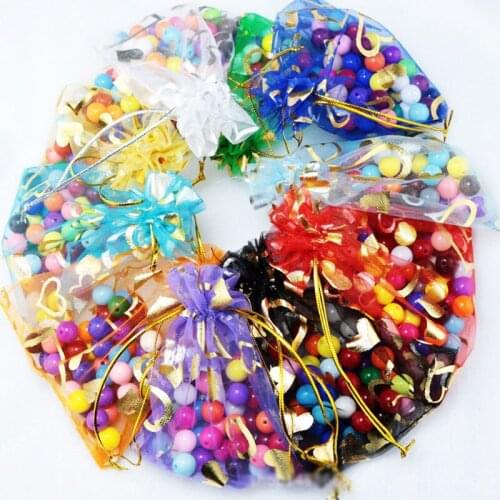 100pcs 7x9cm Love Heart Printed Organza Bags for Christmas Halloween Wedding Birthday Party Gift Packaging Candy Box Wrapping