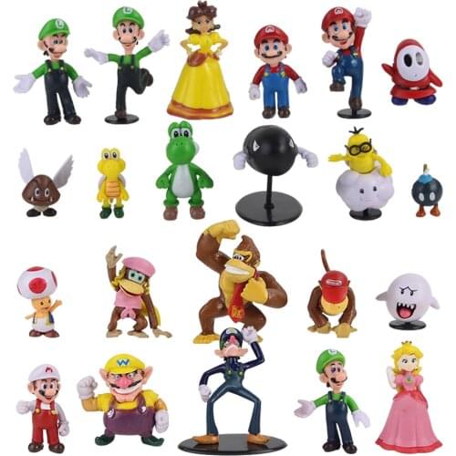 3-7cm 22pcs/Lot Super Mario Bros Wario Waluigi Toad Shy Guy Princess Peach Yoshi PVC Action Figure Toys Model Doll