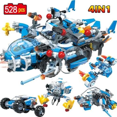 528pcs City Police 4in1 Military Aircraft Carrier Building Blocks Creator Weapon Firefighter Car Vehicle Bricks Toys For Boys