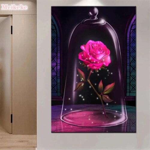 Diamond Painting Wall Art Cross Stitch Picture 5d Glass Rose Embroidery Mosaic Handmade Full Round Drill Home Decoration Gifts