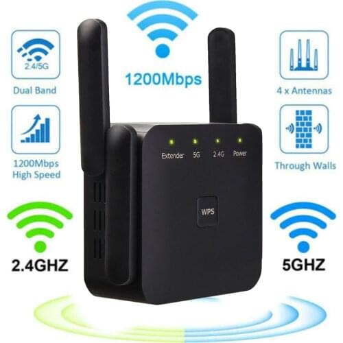 1200Mbps Wireless WiFi Repeater 5Ghz Router Wifi Booster 5G Wi-Fi Signal Amplifier Repeater 2.4G Wifi Long Range Extender