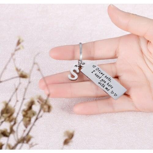Lettering A-Z Keychain Drive Safe I Need You Here With Me Keychain Keyrings For Husband Boyfriend Birthday Valentines Gift