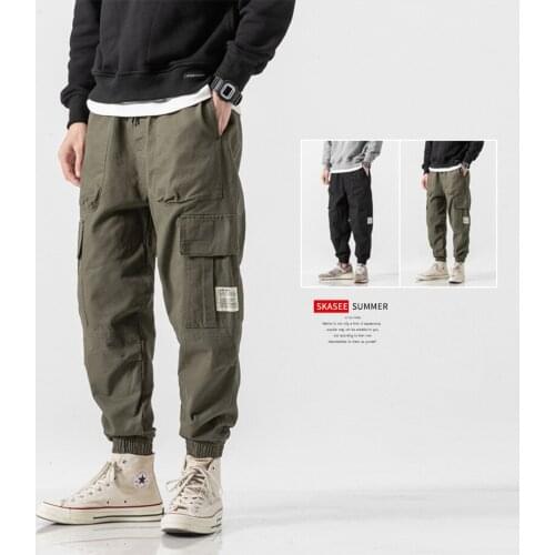 Cargo Pants Men Streetwear Hip hop Pants Mens Joggers Pants Casual Harem Ankle length Trousers Elastic waist Black Army green