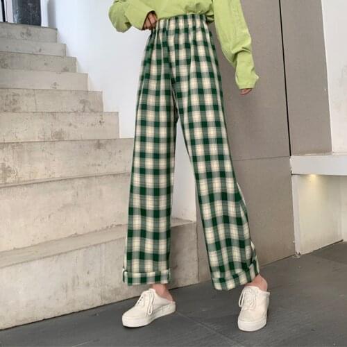 Harem Pants Student Autumn Purple Pink Long Flare Trousers Ins Cool Women Baggy Blue Pants Lady Oversized Wide Leg Plaid Slacks