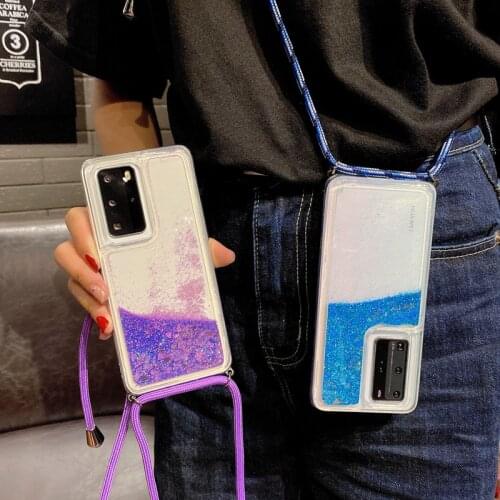 Strap Cord Chain Lanyard Glitter Liquid Silicone Case For Huawei Y6P Y5P Y7P Y8P Y5 Y6 Y7 Y9 Prime 2019 2018 Dynamic tpu Cover
