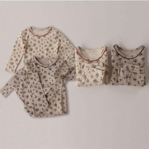 Kids Girl Pajamas Sets Long Sleeve Suit + Pants 2pcs Casual Floral Girl Clothes Set Chidren Cotton Home Service Clothing Set