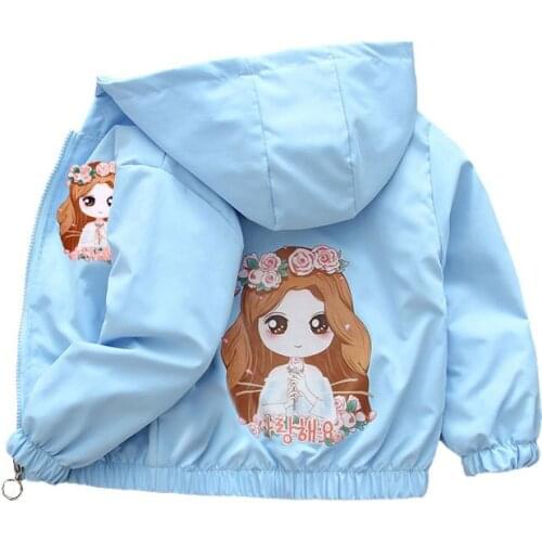 Girls Cardigan Jackets Cute Spring Autumn Kids Hooded Cartoon Princess Zipper Coats Children Waterproof Outerwear Windbreaker