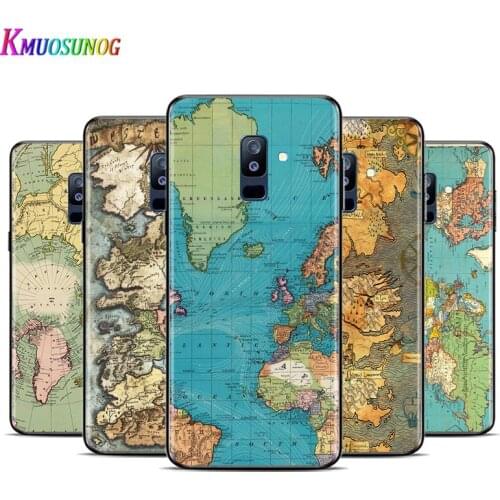 Map travel For Samsung Galaxy A3 A5 A6 A7 A8 A9 A6S A8S A9S Star Plus 2016 2017 2018 Black Silicone soft TPU Phone Case
