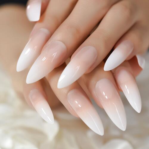 French Stiletto Nails Nude Nature Gradient Nail Extra Long Sharp Nails Classic Retro Artificial UV Gel 24