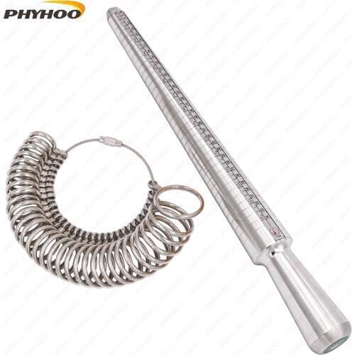 Guage Mandrel Ring Stick,4 Scale Ring Measuring Stick EUR US JAPAN HK & Ring Gauge Metal Finger Sizer Tool Measure 1-33 HK Size