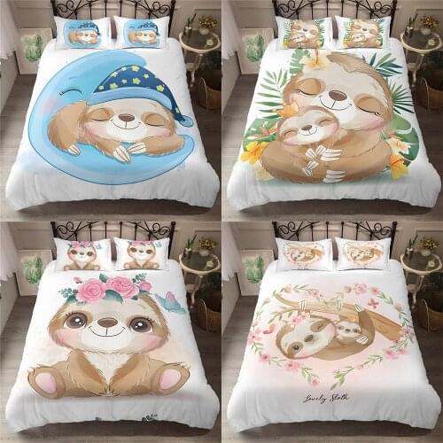 Bedding Set 2/3pcs Bedclothes Cute Sloth Comforter Duvet Cover Cartoon Animals Bed Cover Home Textiles For Kid Teen