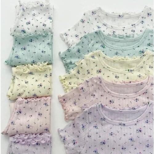 Korean Baby Kids Cute Cozy Home Clothes Set Toddler Baby Girl Cotton Floral Pajamas Set Children Clothing Sets Lounge Wear
