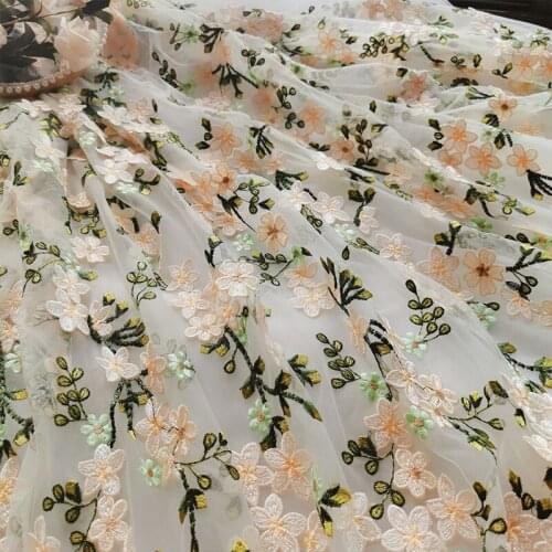 LASUI 1 yard Exquisite embroidery lace mesh fabric 3D flowers diy handmade accessories curtain color clothing materials X0829