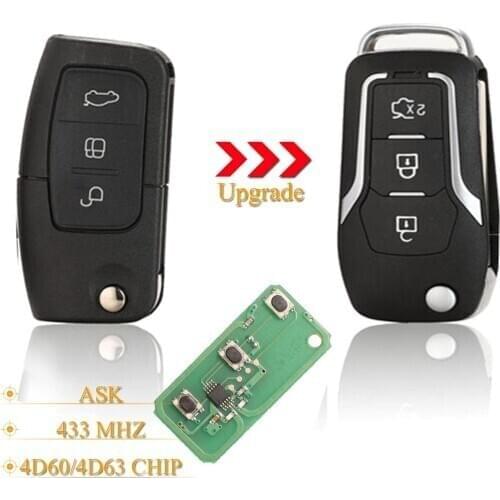 Kutery 3 Buttons Smart Remote Car Key Fob 433Mhz For Ford Fiesta Focus 2 Ecosport Kuga Escape C Max Ka With HU101 Blade
