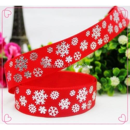 1410819,7/8 '' 22MM Christmas snowflake silver hot Printed grosgrain ribbon, DIY handmade materials, headwear accessories