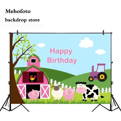 MOCSICKAFarm Backdrop Pink Warehouse Green Grass Birthday Party Decoration Banner Happy Birthday Truck Photo Booth Background