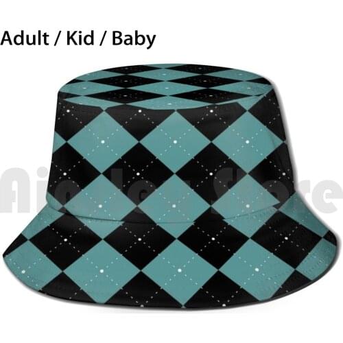 Argyle Checkered Fabric Pattern Fashion Sun Hat Foldable UV Protection Shades Of Green Blue Turquoise Cyan Abstract