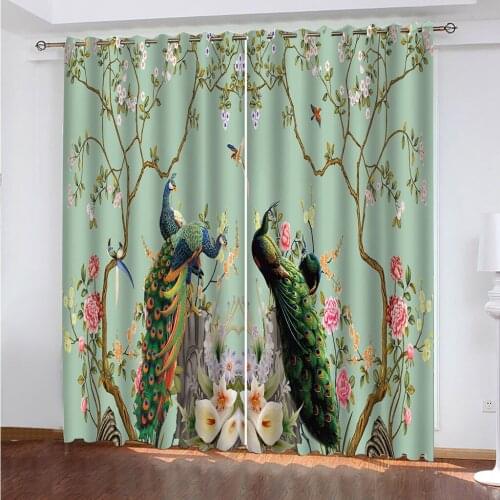 Fashion Curtain 3D Simple Blackout Birds And Flowers Beautiful Pattern Living Room Bedroom Study Decor Custom