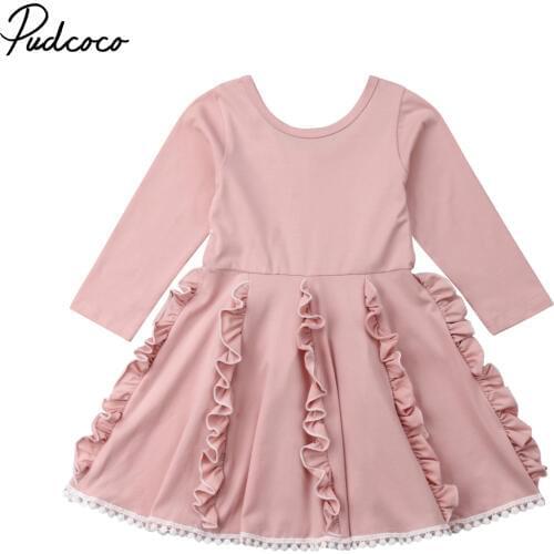 Pudcoco Fashion Kids Baby Girls Long Sleeve Flower Lace Princess Dresses Party Wedding Bridesmaid Dresses