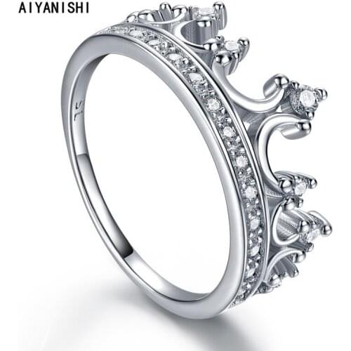 AIYANISHI Fashion Sterling 925 Silver Rings For Women Jewelry Simple Design Qween Crown Bridal Wedding Engagement Ring Bijoux