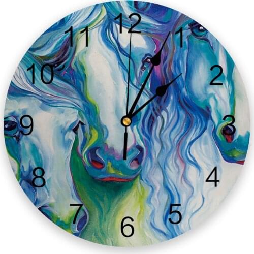 Abstract Horses Watercolor Painting New Wall Clock Fashion Living Room Quartz Watch Modern Home Decoration Round Clocks