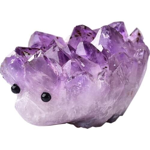 Natural Amethyst Hedgehog Figurine Crystal Cluster Quartz Ore Mineral Crystal Ornaments Available Home Decoration Christmas Gift