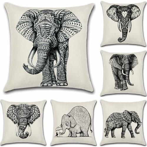 New Animal Creative Linen Cushion Cover 45X45cm Hand-painted Elephant Pillow Case Home Decor Pillows Cover For Sofa Car Cojines