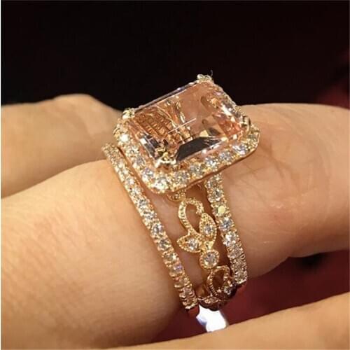 Milangirl New Fashion Big Stone Square Rings Champagne Zircon Ring For Women Bridal Wedding Jewelry Material Accessories