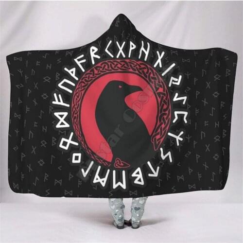 Viking Ravens in Norse Beautiful Bright 3d printed Hooded Blanket Adult kid Sherpa Fleece Wearable Blanket Microfiber Bedding 01