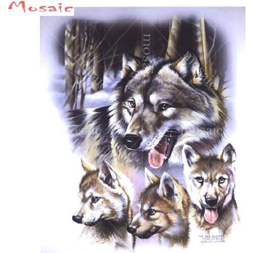 Full,5D DIY Diamond Painting Animals,Diamond Embroidery,"Wolf family",Cross Stitch,3D,Mosaic Diamont accessories box home decor