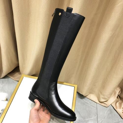 Star style Black women thigh high boots with zipper knee-high leather boots keep warm round toe shoes winter Short Plush