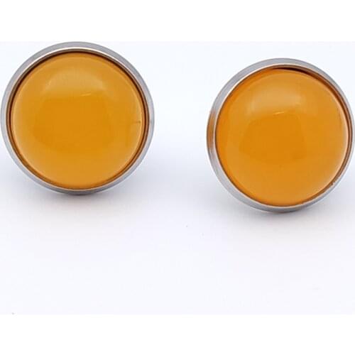 12MM Stone Pendant Stainless Steel Stud Earrings Jewelry Tiger Eye Opal Blue Pink Crystal Earings Women Men Gift