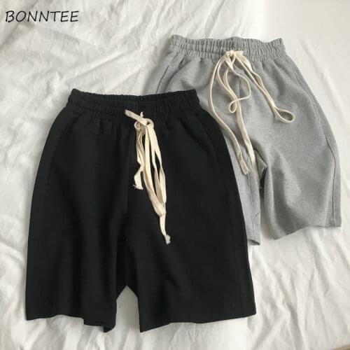 Shorts Womens Summer Solid Daily Simple Ulzzang High Waist Vintage Trendy Soft Clothing Chic New Drawstring Ladies Fit Leisure
